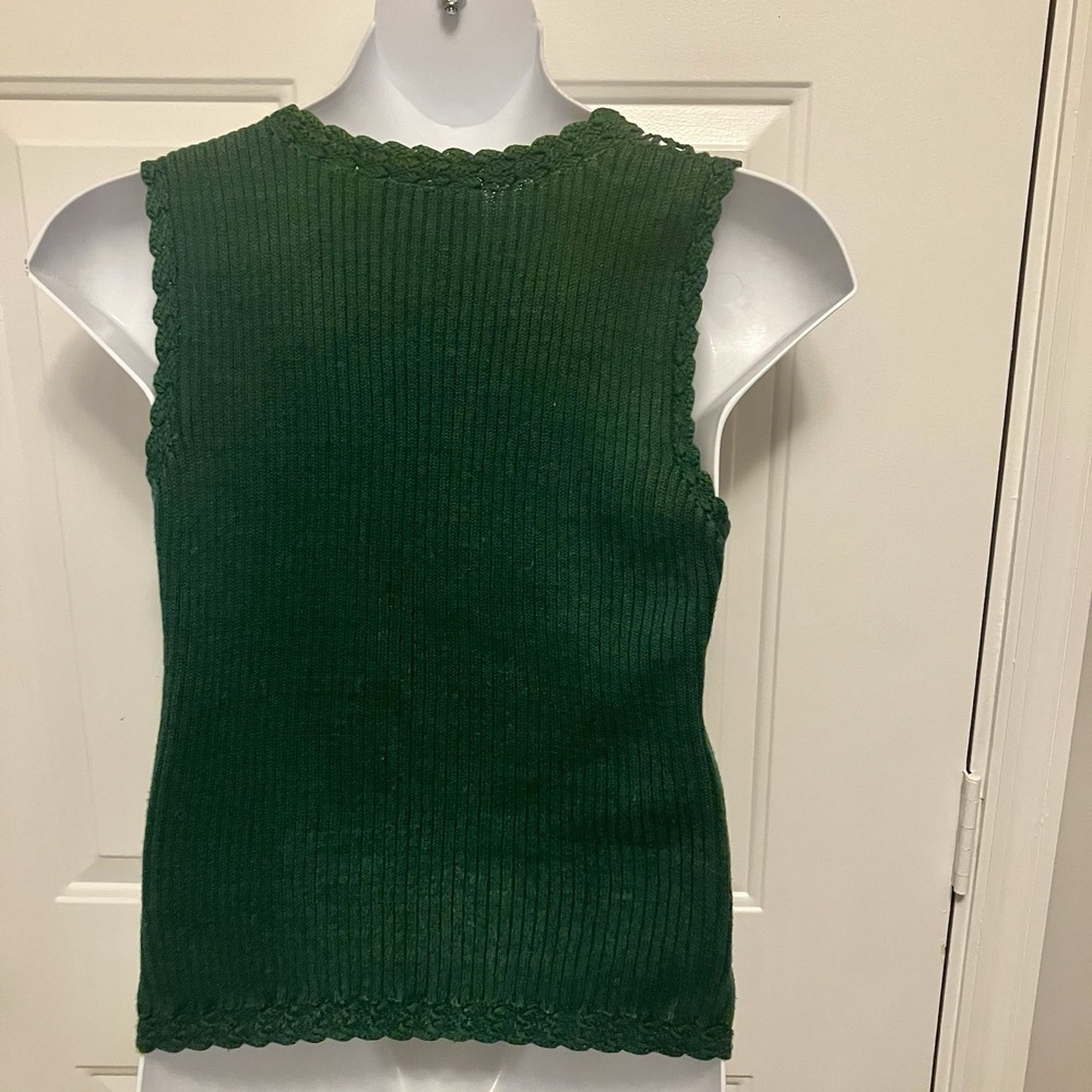 Passports of Pier 1 Imports Medium Vintage Green Sweater Vest Boho Button Up - Picture 4 of 6